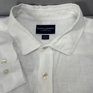 Charles Tyrwhitt Linen Dress Shirt Mens XL Classic Fit Solid White Long Sleeve